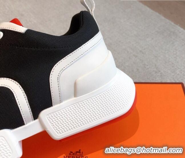 Durable Hermes Giga sneakers in mesh pique and calfskin White/Black 0530073