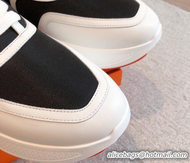 Durable Hermes Giga sneakers in mesh pique and calfskin White/Black 0530073