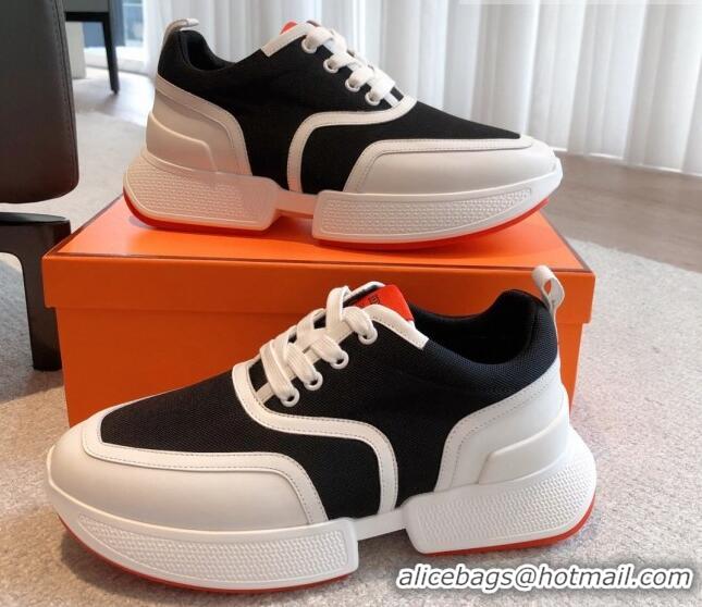 Durable Hermes Giga sneakers in mesh pique and calfskin White/Black 0530073