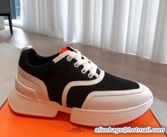 Durable Hermes Giga sneakers in mesh pique and calfskin White/Black 0530073