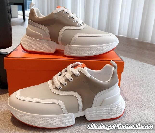 Best Product Hermes Giga sneakers in mesh pique and calfskin Grey 0530074