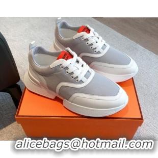 Best Grade Hermes Giga sneakers in mesh pique and calfskin Light Grey 0530075