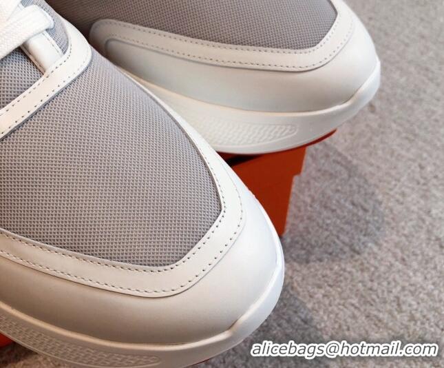 Best Grade Hermes Giga sneakers in mesh pique and calfskin Light Grey 0530075