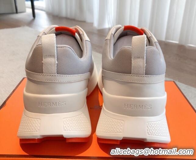 Best Grade Hermes Giga sneakers in mesh pique and calfskin Light Grey 0530075