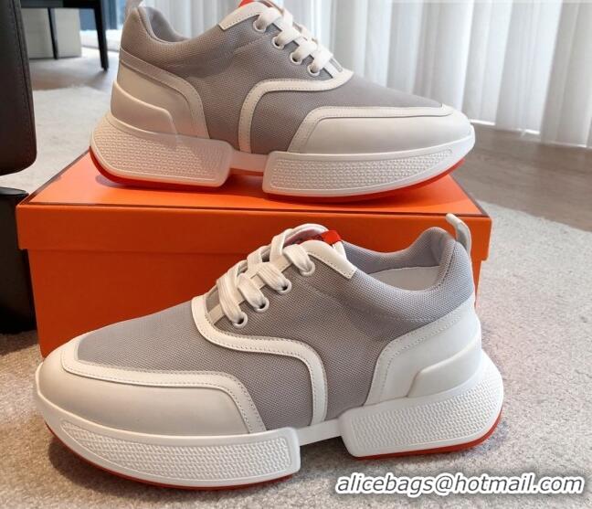 Best Grade Hermes Giga sneakers in mesh pique and calfskin Light Grey 0530075