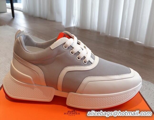 Best Grade Hermes Giga sneakers in mesh pique and calfskin Light Grey 0530075