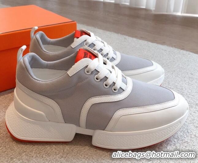 Best Grade Hermes Giga sneakers in mesh pique and calfskin Light Grey 0530075