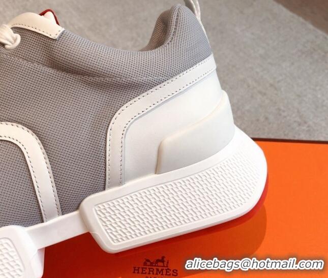 Best Grade Hermes Giga sneakers in mesh pique and calfskin Light Grey 0530075