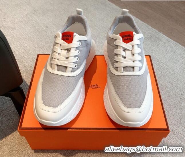 Best Grade Hermes Giga sneakers in mesh pique and calfskin Light Grey 0530075