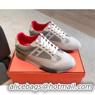 Grade Quality Hermes Trail sneakers in calfskin and Suede Grey/White 0530076