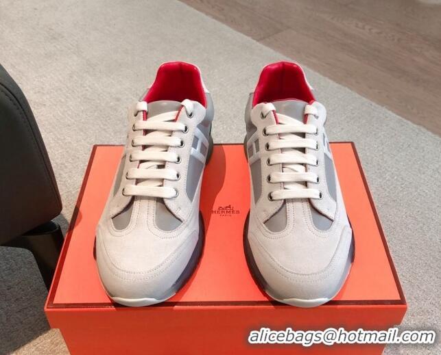 Grade Quality Hermes Trail sneakers in calfskin and Suede Grey/White 0530076