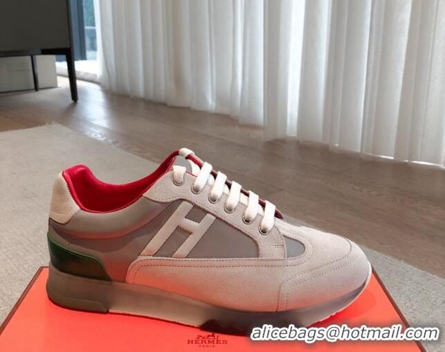 Grade Quality Hermes Trail sneakers in calfskin and Suede Grey/White 0530076