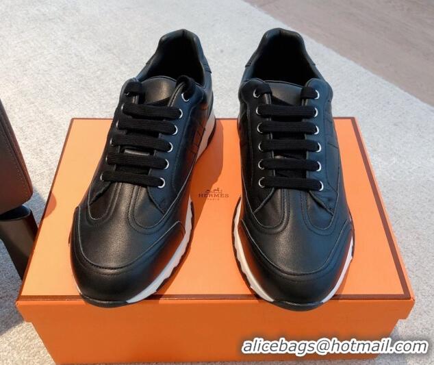 Top Grade Hermes Trail sneakers in calfskin leather Black 530081