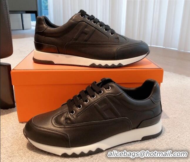 Top Grade Hermes Trail sneakers in calfskin leather Black 530081