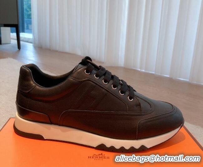 Top Grade Hermes Trail sneakers in calfskin leather Black 530081