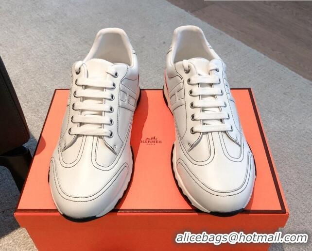 Charming Hermes Trail sneakers in calfskin leather white/stitching 530084