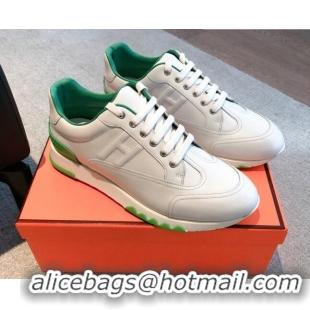 Good Looking Hermes Trail sneakers in calfskin leather white/Green 530085