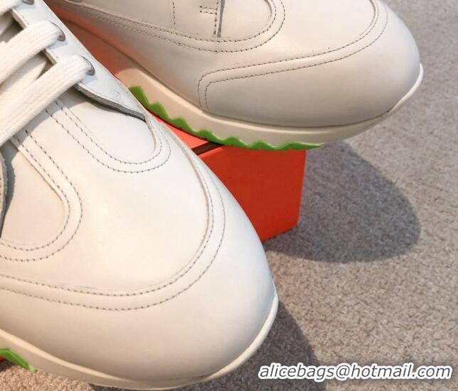 Good Looking Hermes Trail sneakers in calfskin leather white/Green 530085