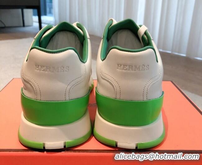 Good Looking Hermes Trail sneakers in calfskin leather white/Green 530085