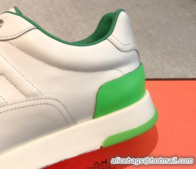 Good Looking Hermes Trail sneakers in calfskin leather white/Green 530085