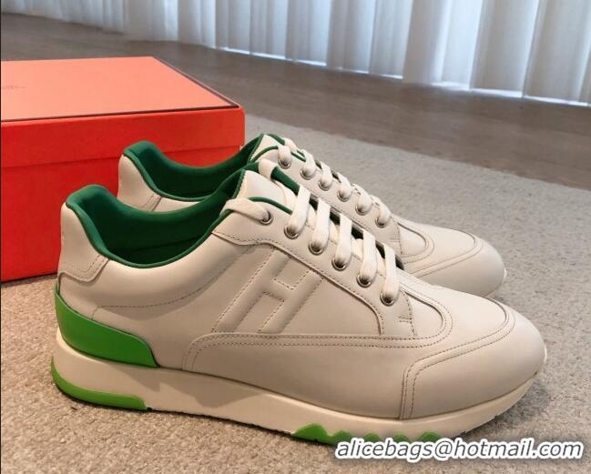 Good Looking Hermes Trail sneakers in calfskin leather white/Green 530085