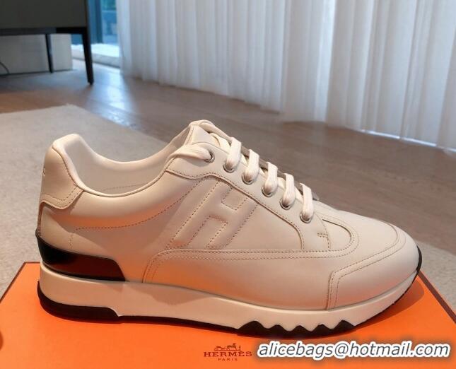 Shop Duplicate Hermes Trail sneakers in calfskin leather white/black 530086