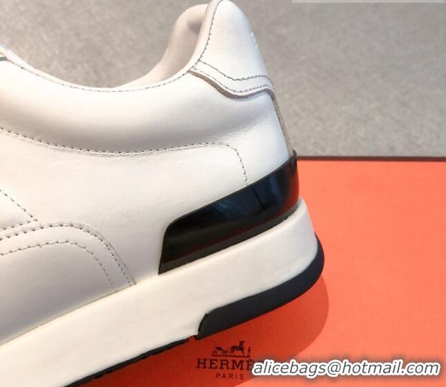 Shop Duplicate Hermes Trail sneakers in calfskin leather white/black 530086