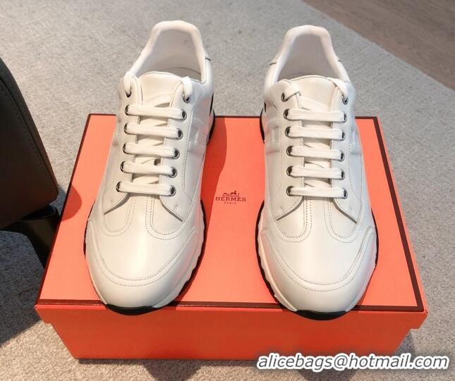 Shop Duplicate Hermes Trail sneakers in calfskin leather white/black 530086