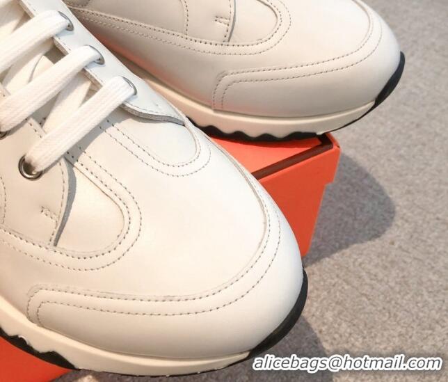 Shop Duplicate Hermes Trail sneakers in calfskin leather white/black 530086