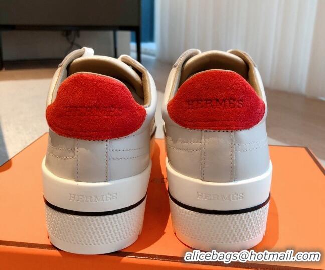 Best Grade Hermes Calfskin Platform Sneakers White/Red 0531001