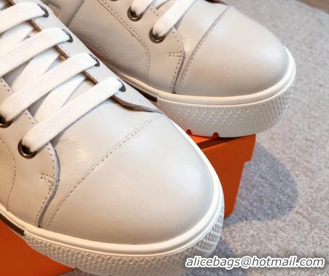 Best Grade Hermes Calfskin Platform Sneakers White/Red 0531001