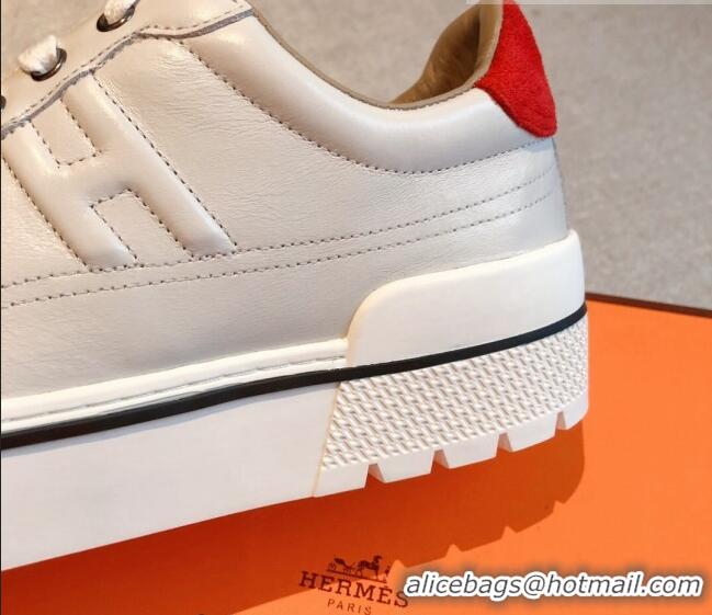 Best Grade Hermes Calfskin Platform Sneakers White/Red 0531001