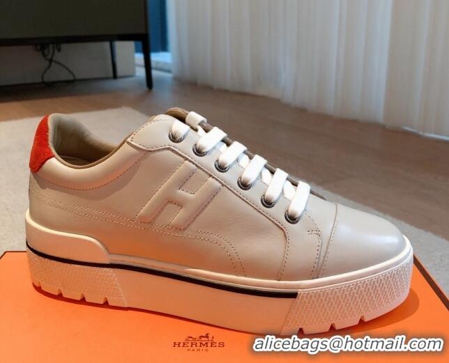 Best Grade Hermes Calfskin Platform Sneakers White/Red 0531001