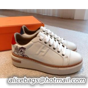 Good Quality Hermes Calfskin Platform Sneakers White/Blue 531003