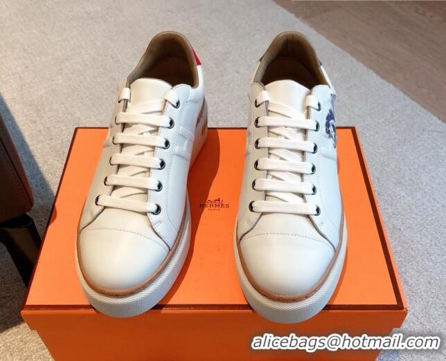 Good Quality Hermes Calfskin Platform Sneakers White/Blue 531003