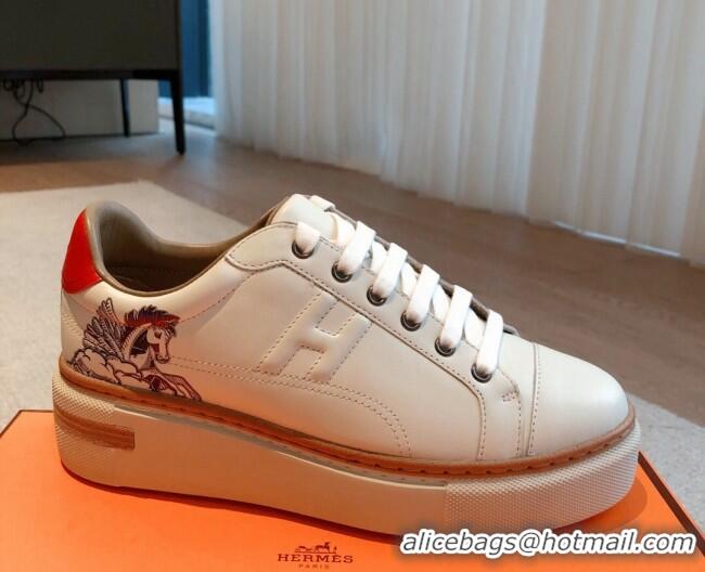 Good Quality Hermes Calfskin Platform Sneakers White/Blue 531003