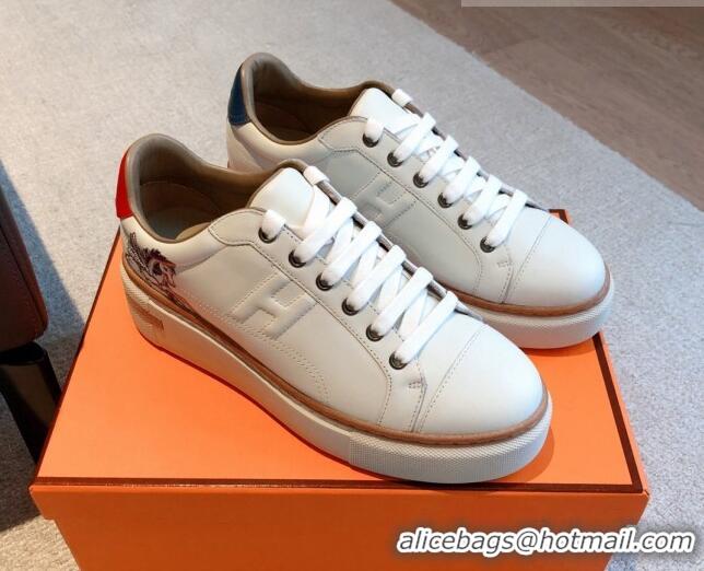 Good Quality Hermes Calfskin Platform Sneakers White/Blue 531003