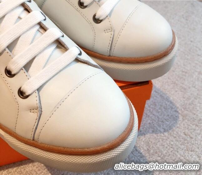 Good Quality Hermes Calfskin Platform Sneakers White/Blue 531003