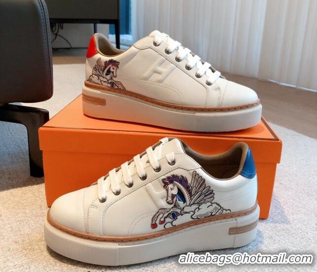 Good Quality Hermes Calfskin Platform Sneakers White/Blue 531003