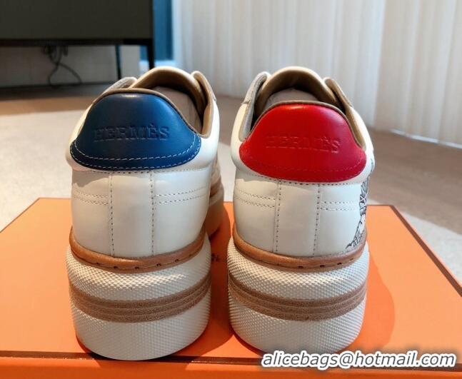 Good Quality Hermes Calfskin Platform Sneakers White/Blue 531003