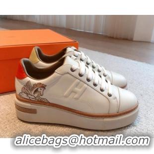 Discount Hermes Calfskin Platform Sneakers White/Yellow 531004