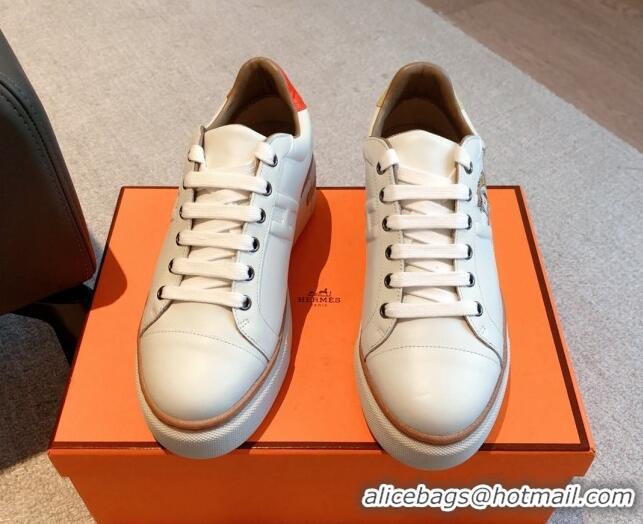 Discount Hermes Calfskin Platform Sneakers White/Yellow 531004