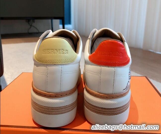 Discount Hermes Calfskin Platform Sneakers White/Yellow 531004