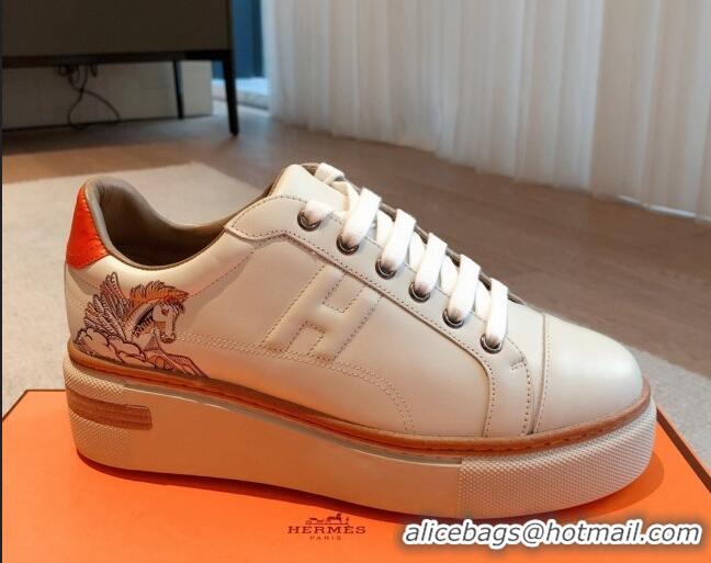 Discount Hermes Calfskin Platform Sneakers White/Yellow 531004