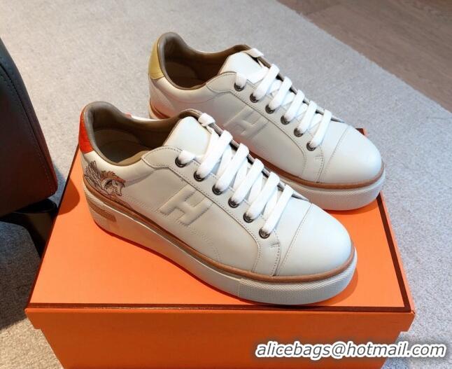 Discount Hermes Calfskin Platform Sneakers White/Yellow 531004