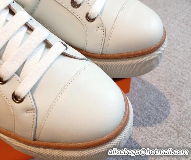 Discount Hermes Calfskin Platform Sneakers White/Yellow 531004