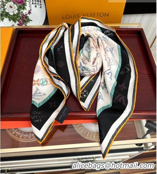 Top Quality Louis Vuitton Monogram Silk Square Scarf 90cm 0713 White 2023