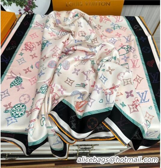 Top Quality Louis Vuitton Monogram Silk Square Scarf 90cm 0713 White 2023