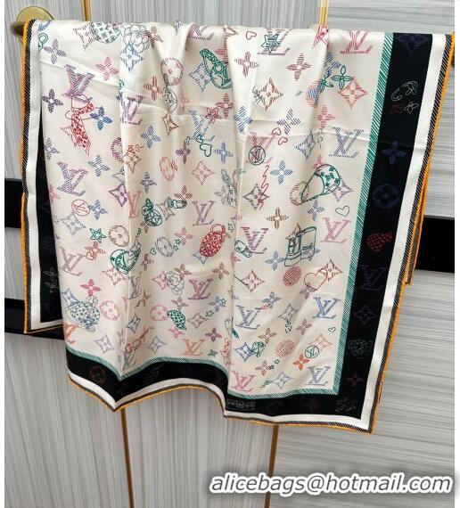 Top Quality Louis Vuitton Monogram Silk Square Scarf 90cm 0713 White 2023