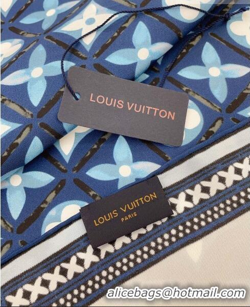 Best Price Louis Vuitton Monogram Flower Tile Silk Scarf 90x90cm M78980 Blue 2023